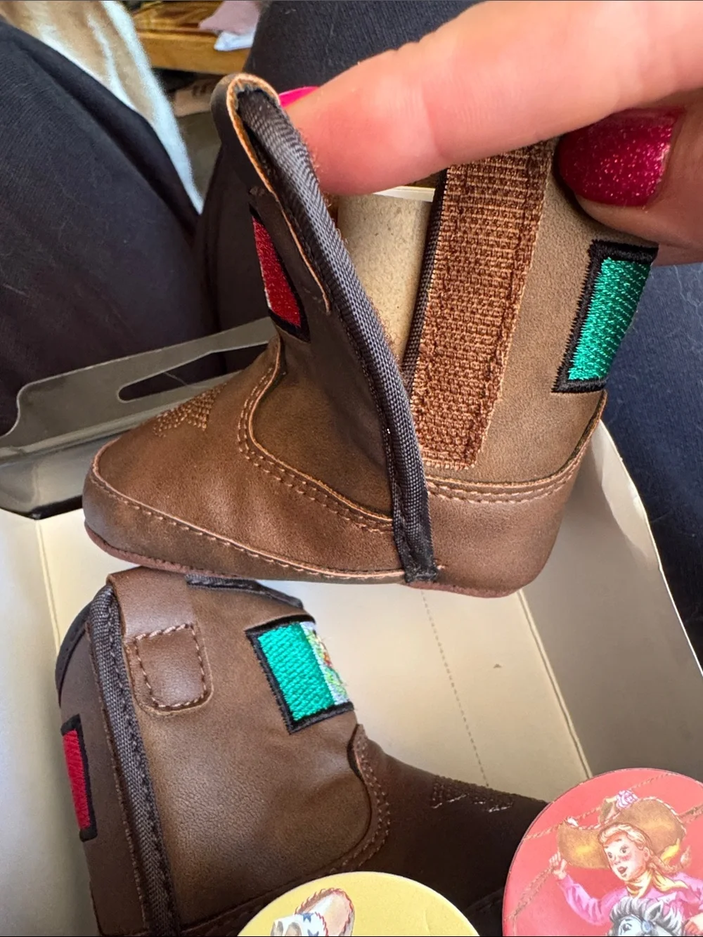 Ariat Kids Brown Suede Boots  with Red and green Accents